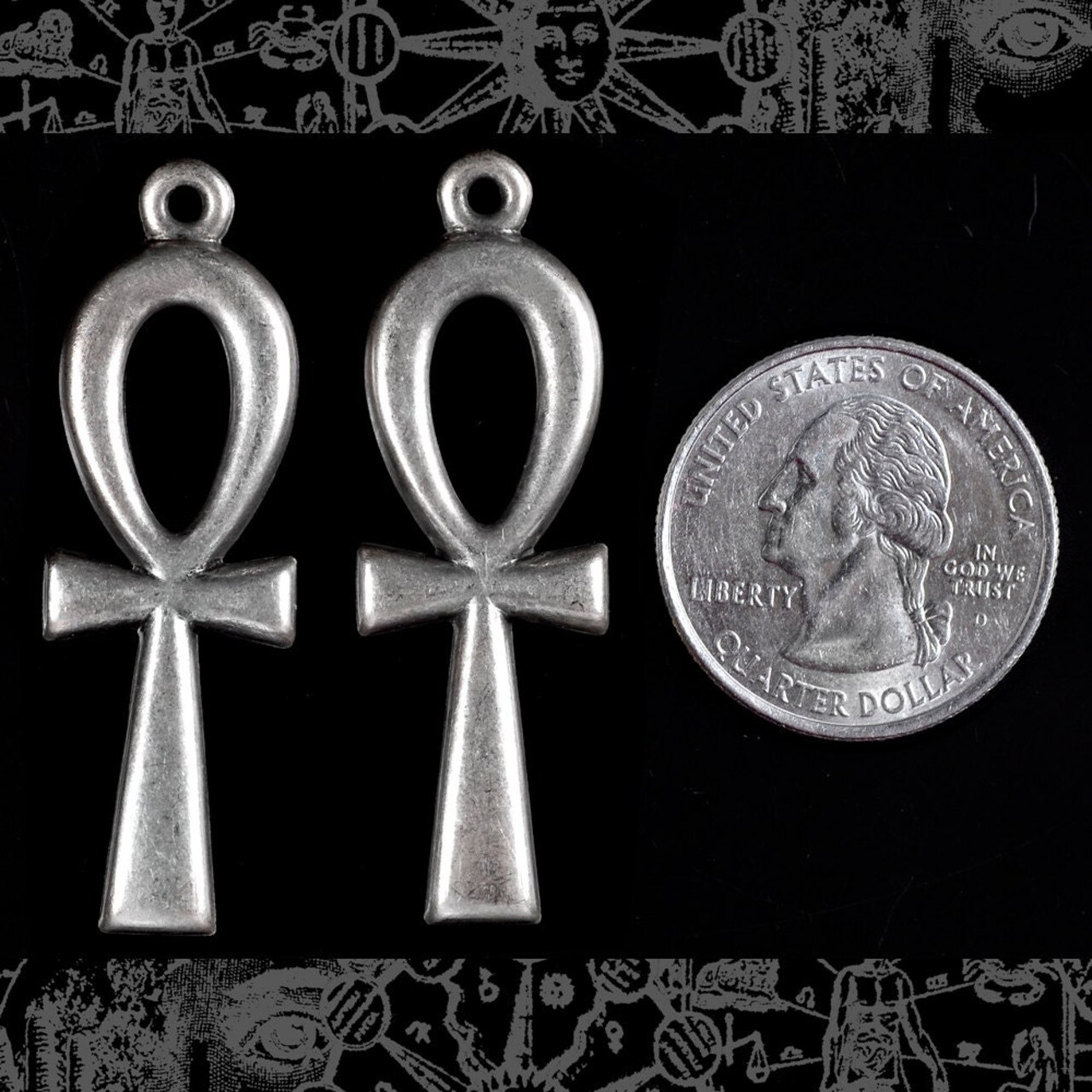 Antiqued Silver Plated Brass Extra Large Ankh Pendants - Set of Two - S-P61